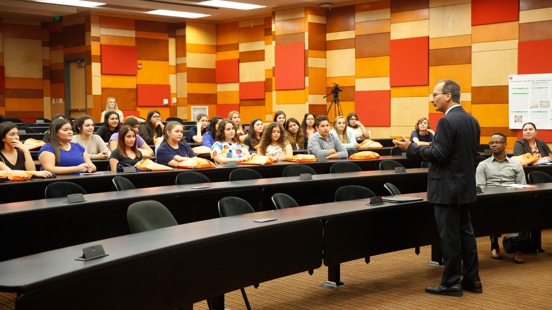 UTRGV Provost Havidán Rodríguez welcomes the inaugural class of AACTE Holmes Cadets from the South Texas Business, Education, and Technology Academy.