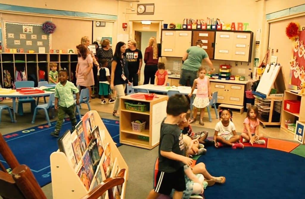 Children in an elementary classroom