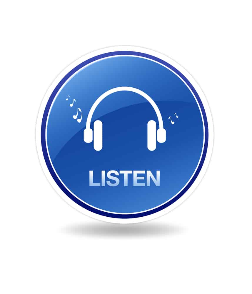 Listen icon with head phones and notes.