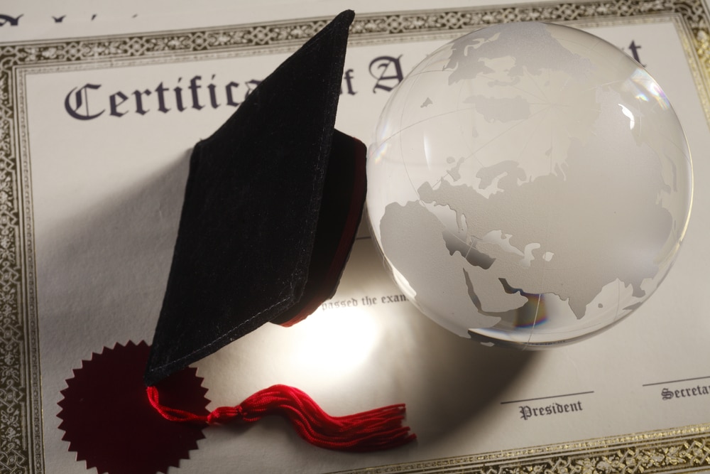 concept image of the education,certificate,moartar board and globe