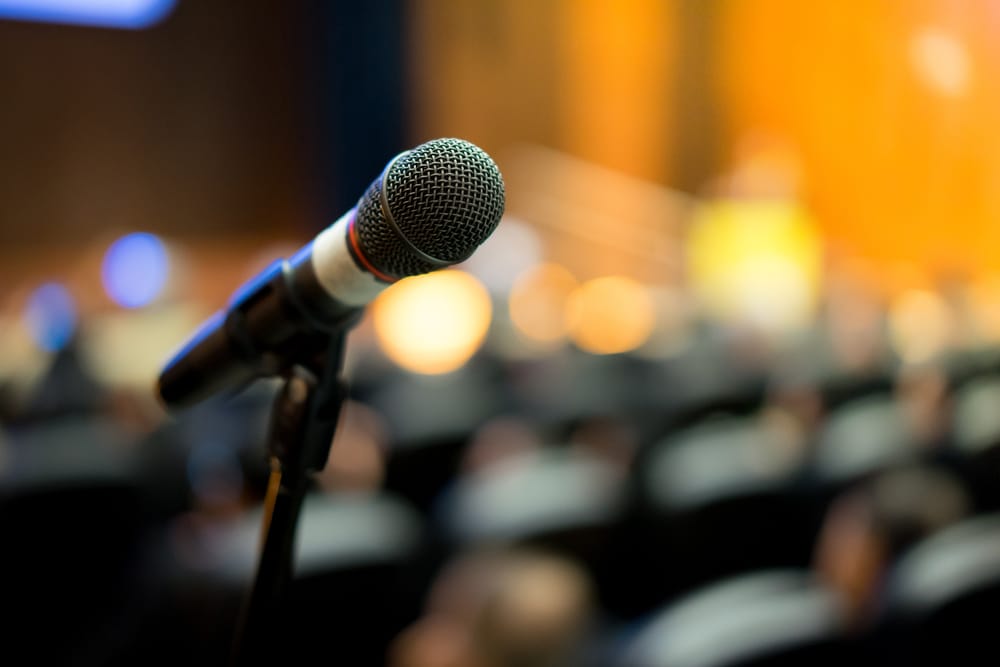 Microphone on the stage at a seminar.